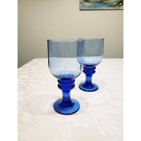 Unbranded Other - MCM Cobalt Blue Goblet Drinking Glasses  Water Wine Dessert Set Of 2